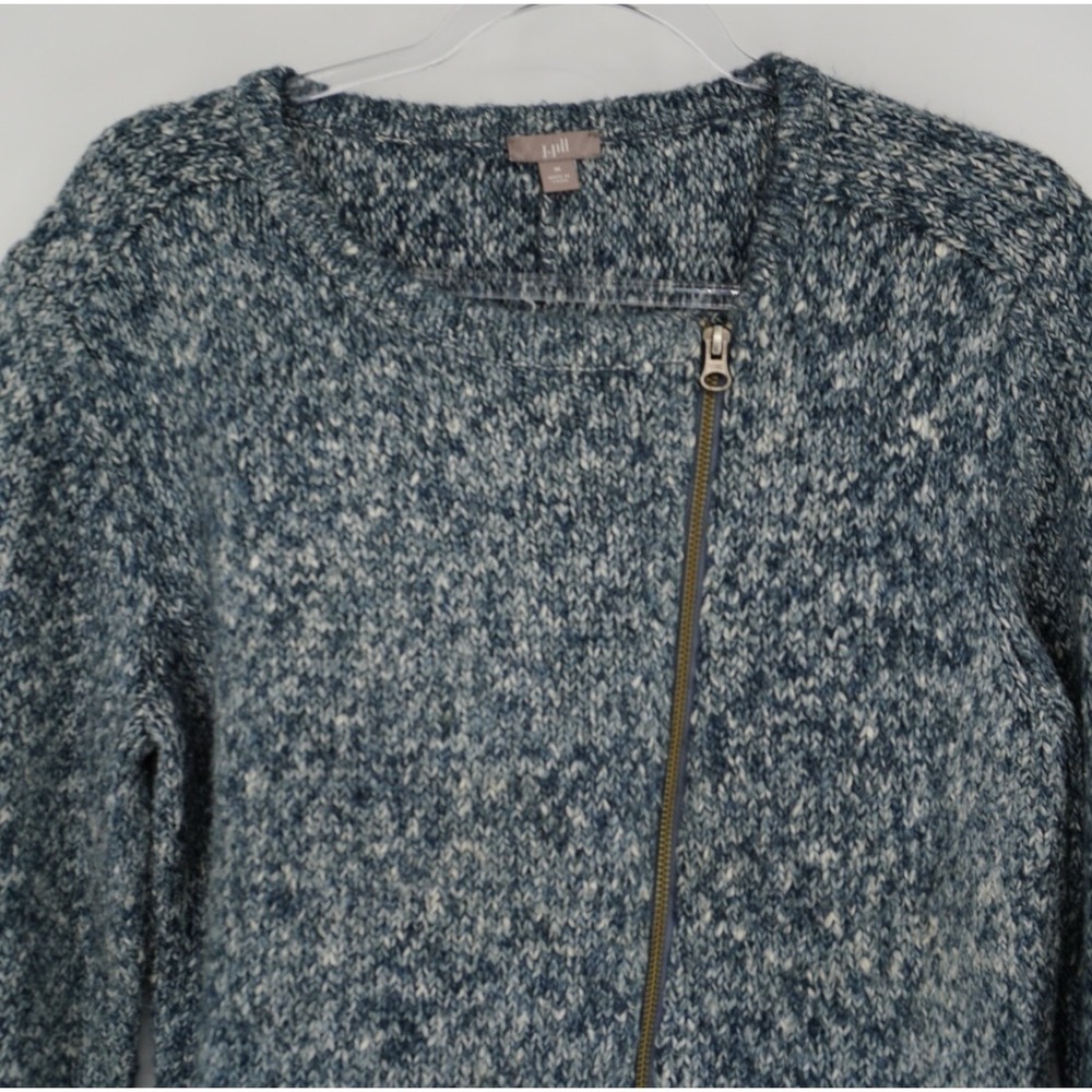 J. Jill Blue Marled Knit Asymmetrical Zip Front Sweater Jacket Womens Medium - Picture 4 of 11